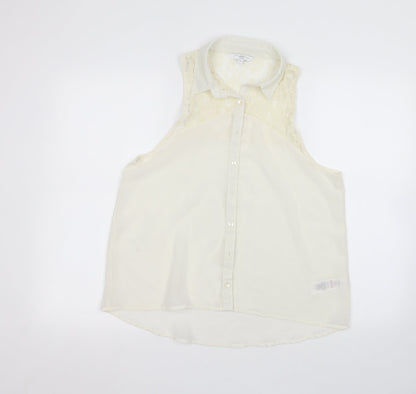 Womens UK Size 12 New Look White Basic Button-Up