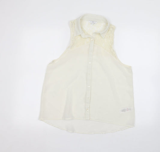 Womens UK Size 12 New Look White Basic Button-Up