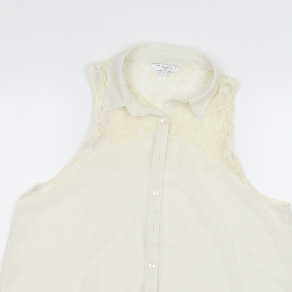 Womens UK Size 12 New Look White Basic Button-Up