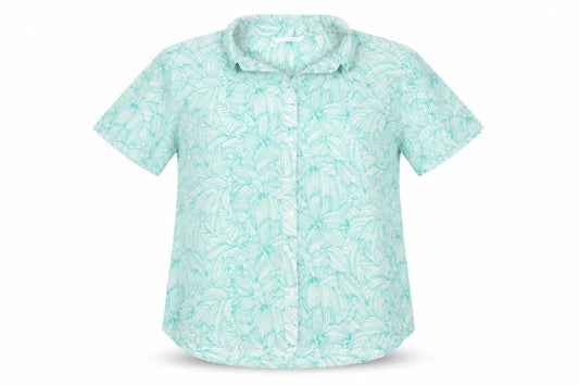 Front view of ameranto women’s green floral basic button-up, size UK 18
