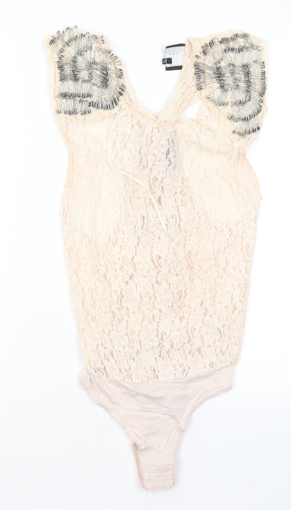 River Island Womens Beige  Viscose Bodysuit One-Piece Size 8