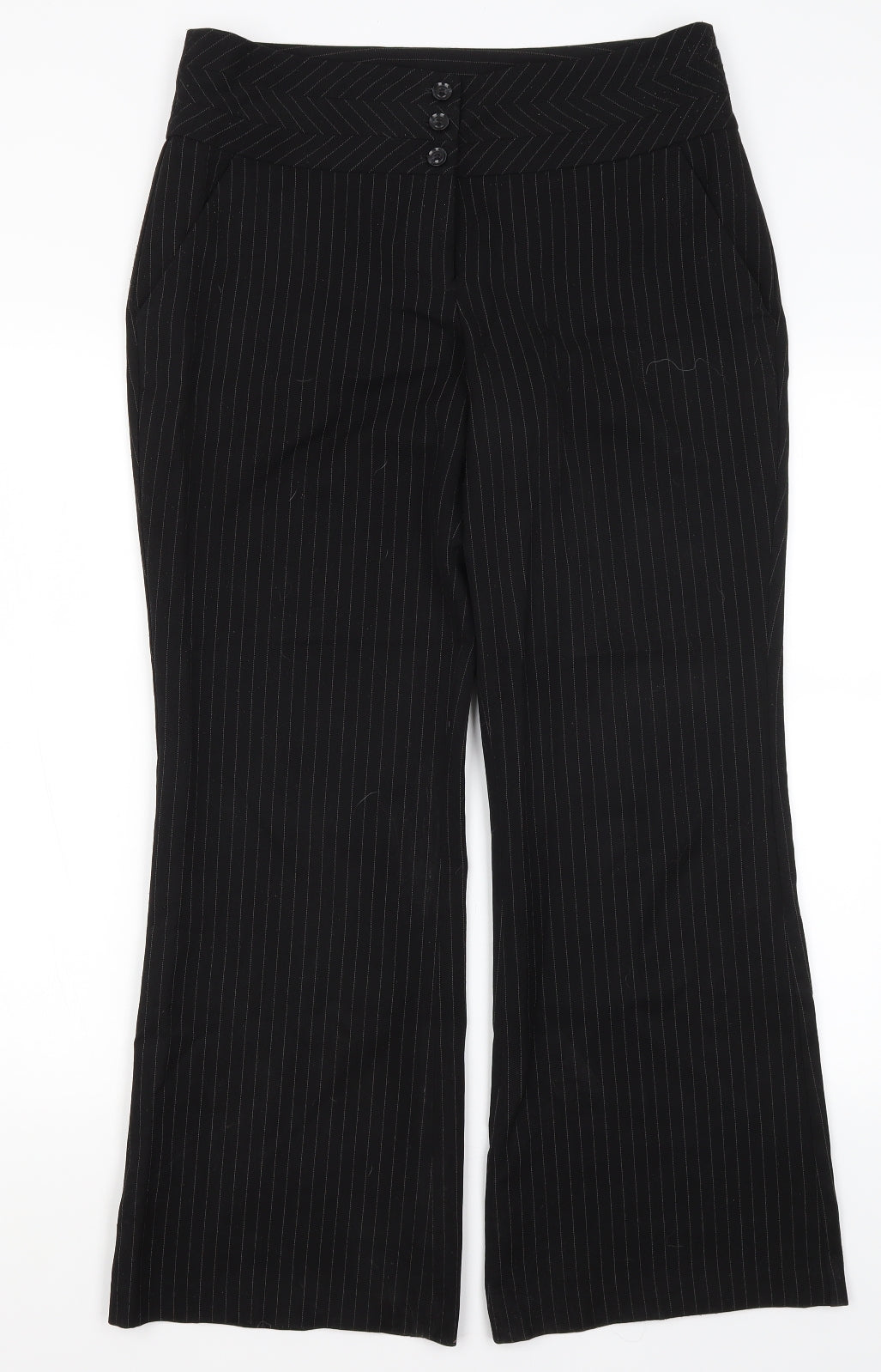 F&F Womens Black Striped Polyester Dress Pants Trousers Size 12 L28.5 in Regular