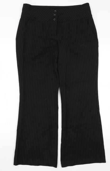 F&F Womens Black Striped Polyester Dress Pants Trousers Size 12 L28.5 in Regular
