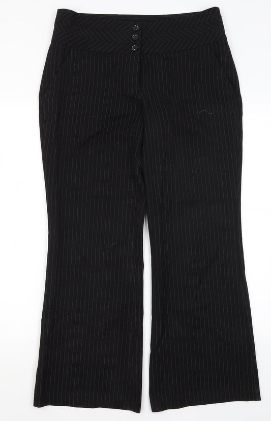 F&F Womens Black Striped Polyester Dress Pants Trousers Size 12 L28.5 in Regular