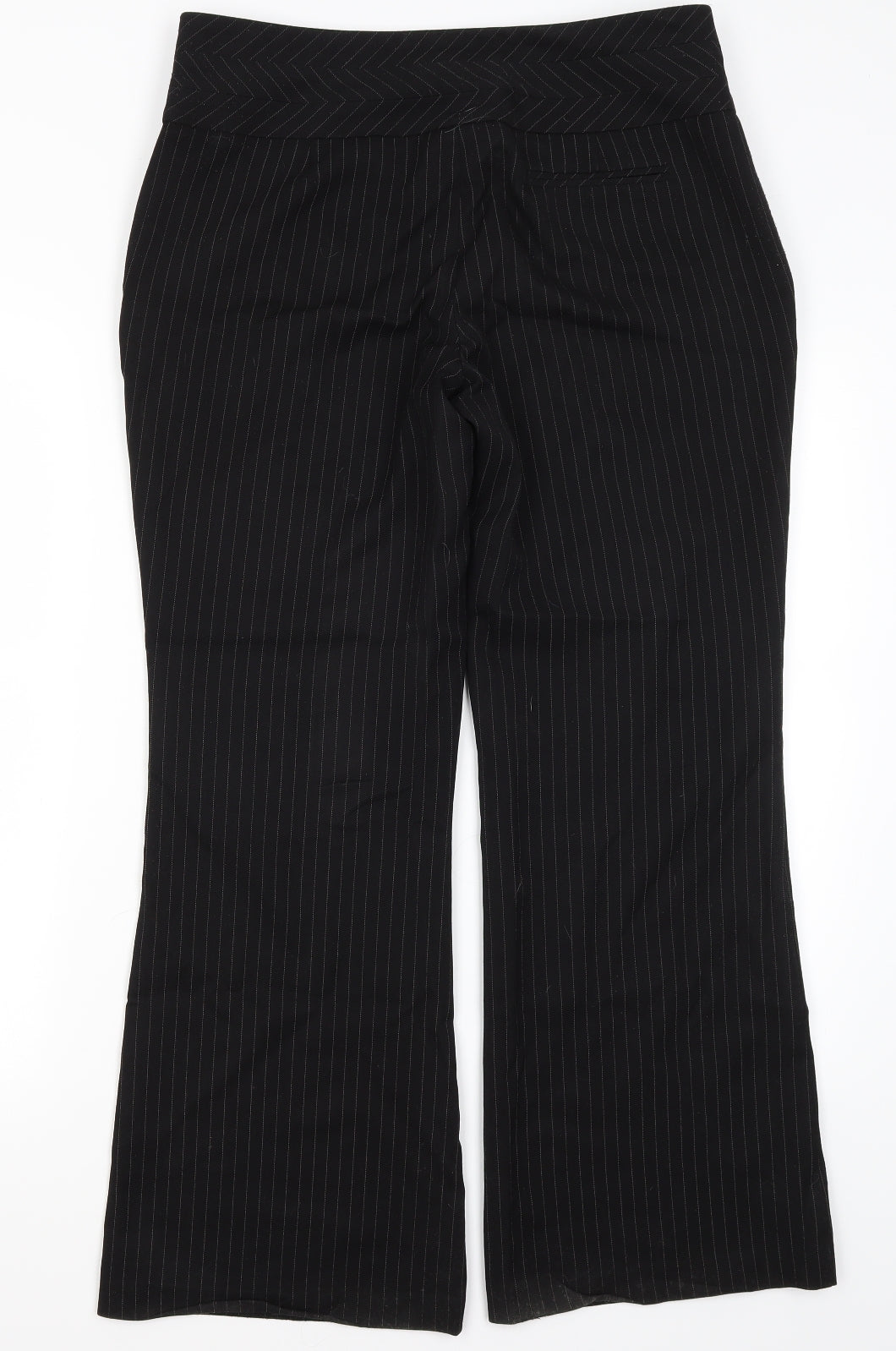 F&F Womens Black Striped Polyester Dress Pants Trousers Size 12 L28.5 in Regular