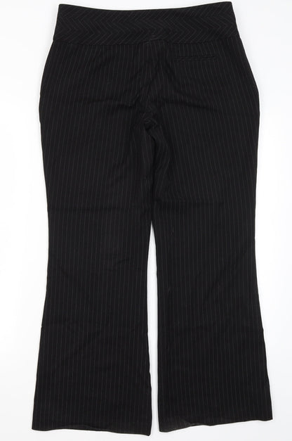 F&F Womens Black Striped Polyester Dress Pants Trousers Size 12 L28.5 in Regular