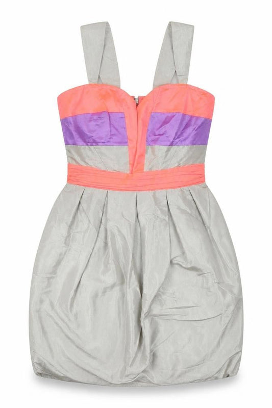 Front view of Lipsy women’s grey polyester mini, size UK 10