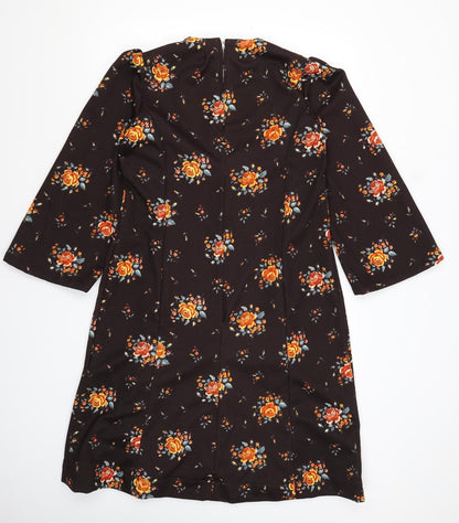 Preworn Womens Brown Floral Polyester A-Line  Size M