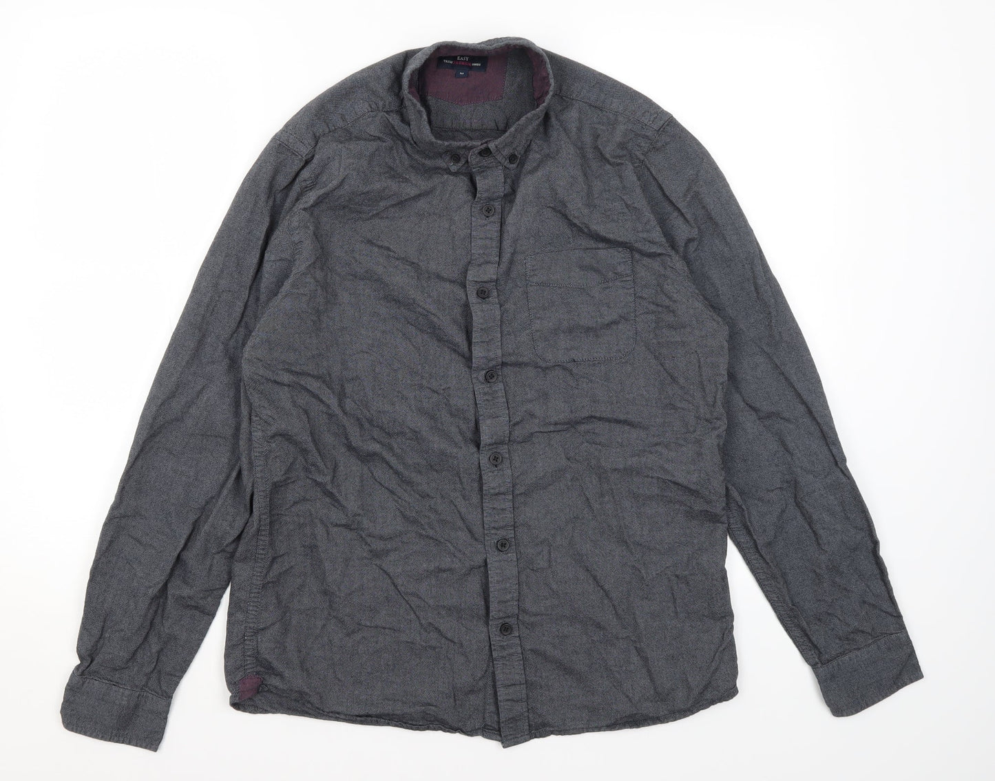 Mens UK Size M Easy Grey  Button-Up Long Sleeve Casual Shirt