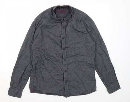 Mens UK Size M Easy Grey  Button-Up Long Sleeve Casual Shirt