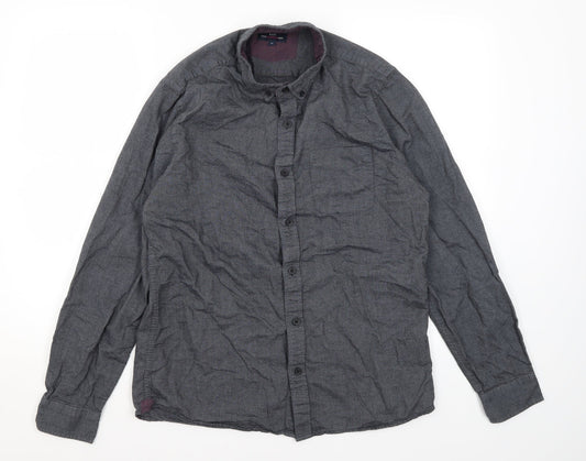 Mens UK Size M Easy Grey  Button-Up Long Sleeve Casual Shirt