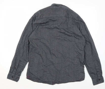 Mens UK Size M Easy Grey  Button-Up Long Sleeve Casual Shirt