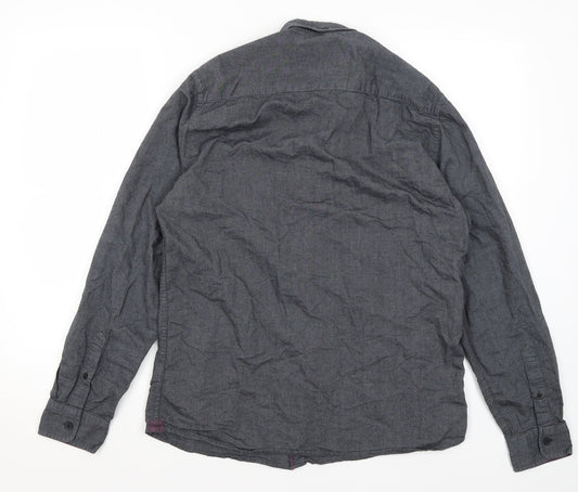Mens UK Size M Easy Grey  Button-Up Long Sleeve Casual Shirt