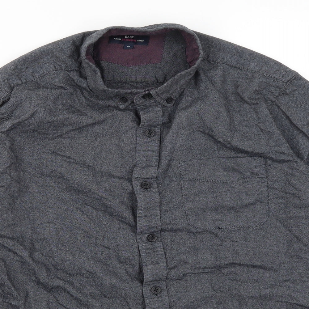 Mens UK Size M Easy Grey  Button-Up Long Sleeve Casual Shirt