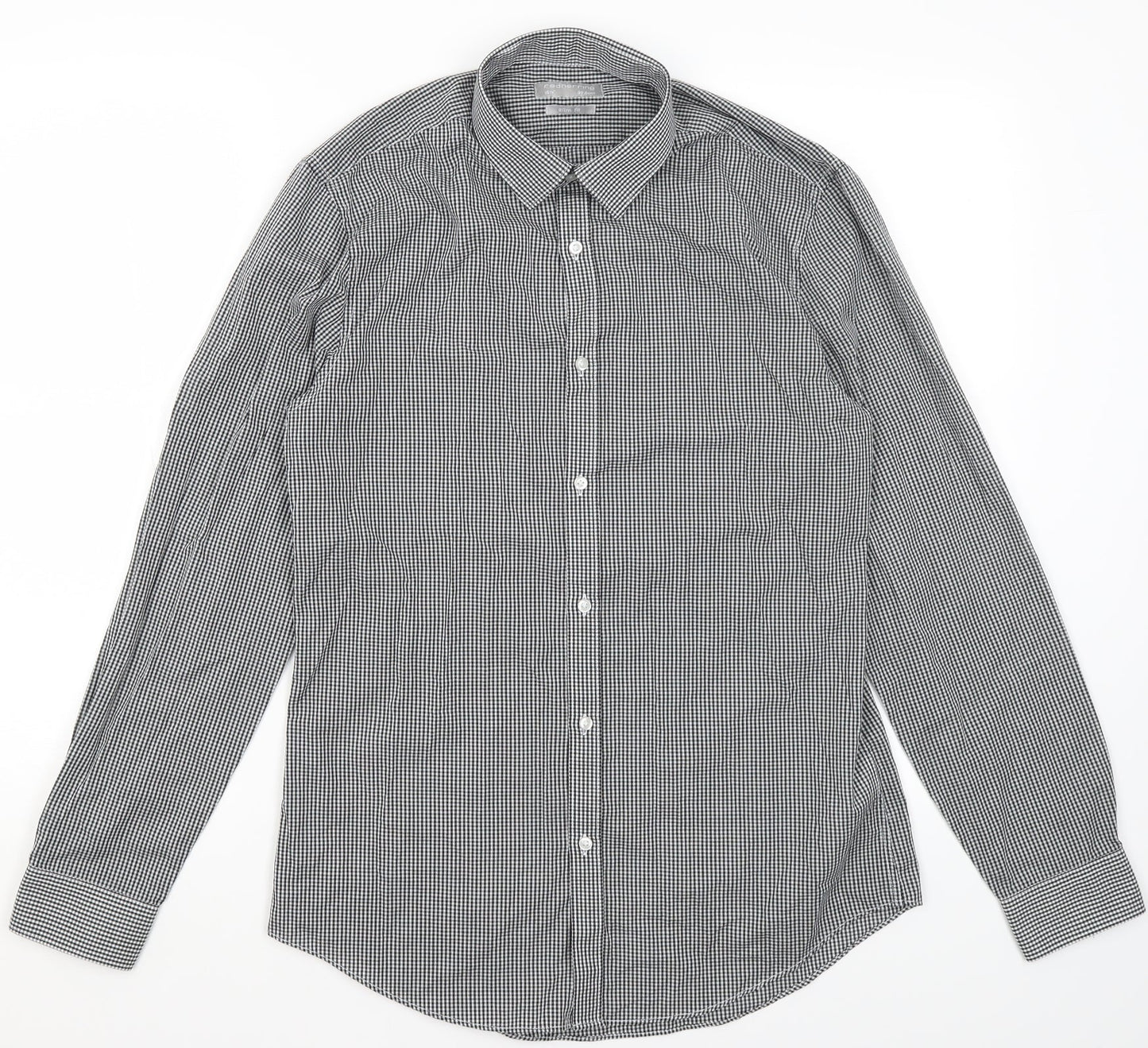 Red Herring Mens Black Check Cotton  Dress Shirt Size 15.5