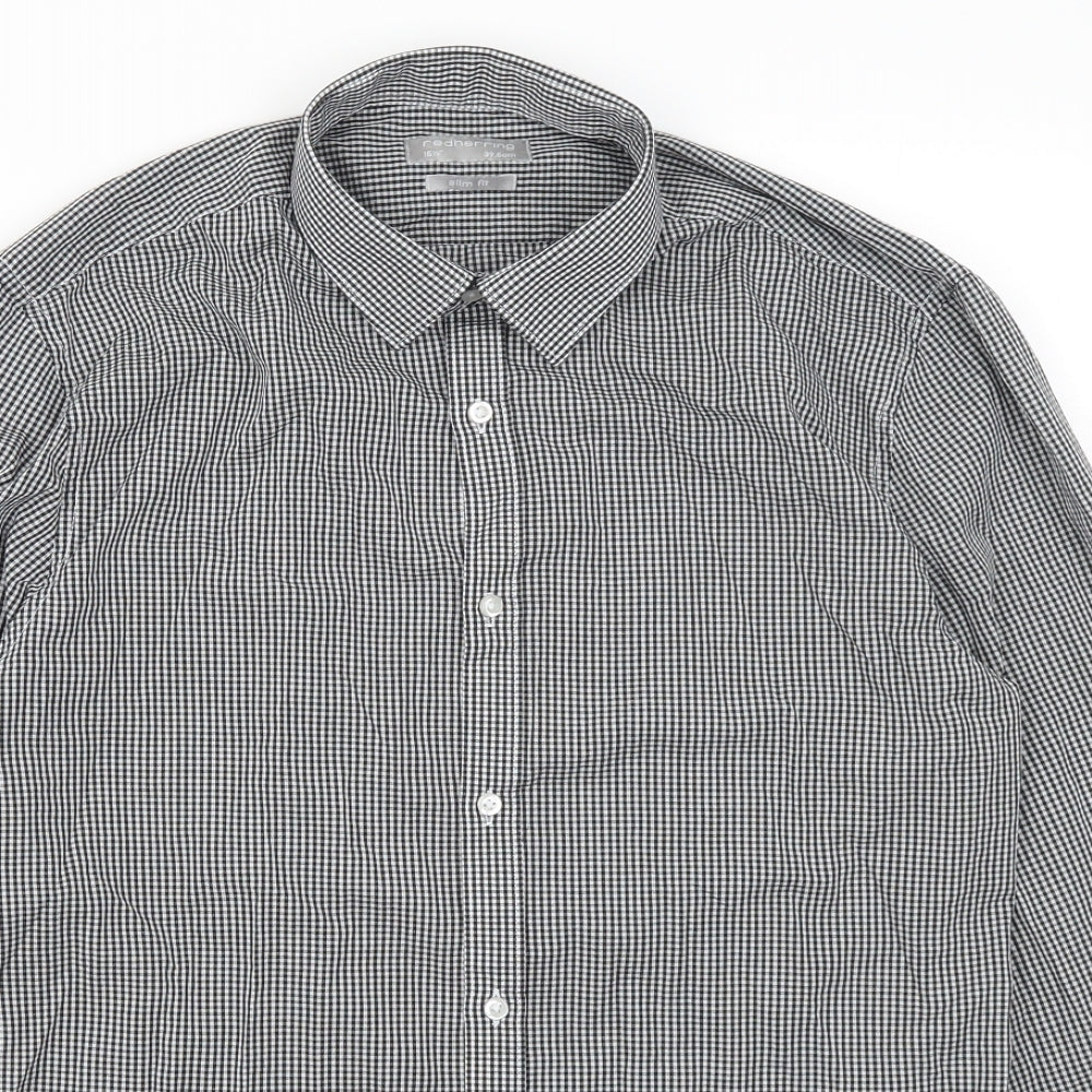 Red Herring Mens Black Check Cotton  Dress Shirt Size 15.5