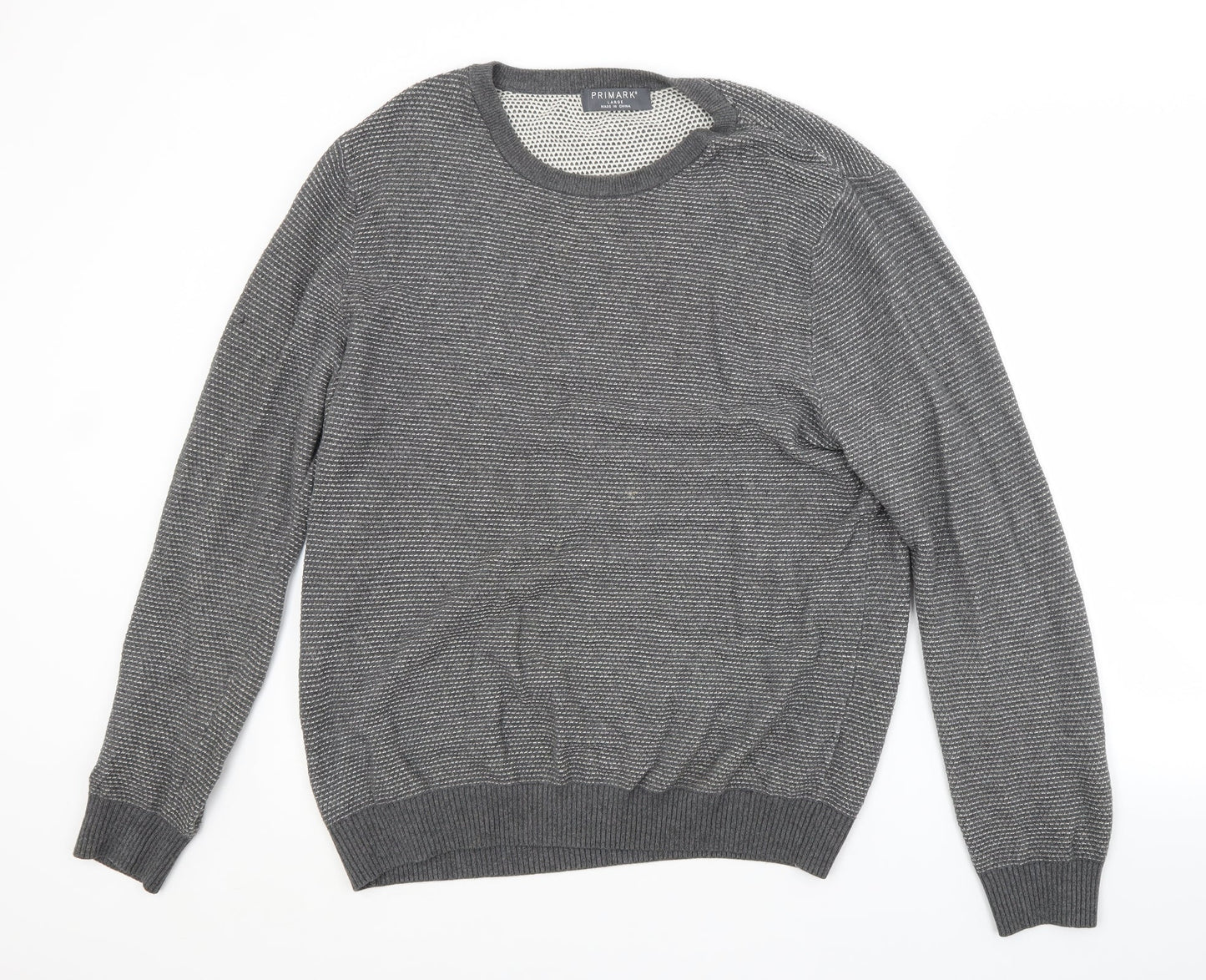 Primark Mens Grey Crew Neck  Cotton Pullover Jumper Size L
