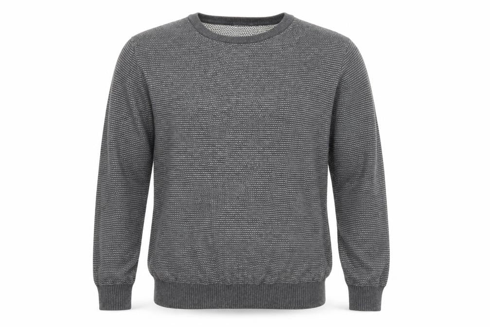 Front view of Primark men’s grey crew neck cotton jumper, size L