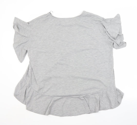Papaya Womens Grey  Polyester Basic Blouse Size 8 Crew Neck