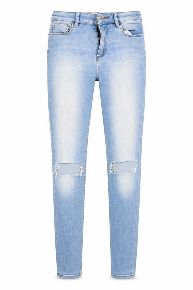Front view of ASOS women’s blue cotton skinny jeans, size UK 28, in, 32-inch leg regular