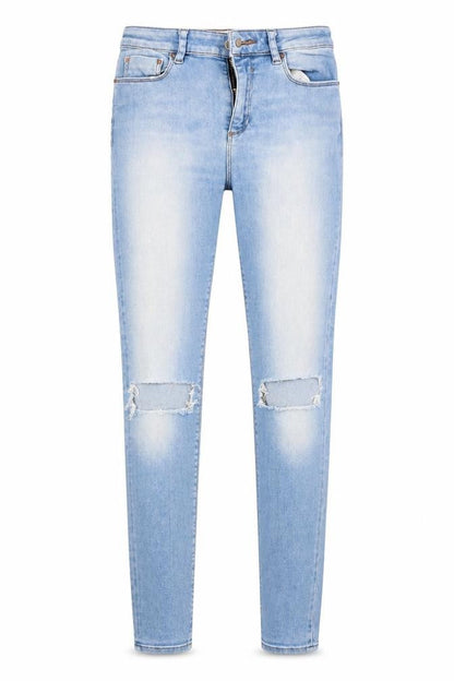 Front view of ASOS women’s blue cotton skinny jeans, size UK 28, in, 32-inch leg regular