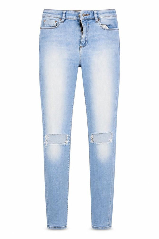 Front view of ASOS women’s blue cotton skinny jeans, size UK 28, in, 32-inch leg regular