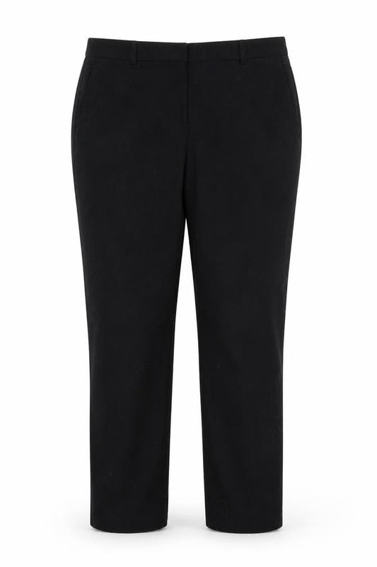 Front view of Marks & Spencer women’s black polyester trousers, size UK 14, 28-inch leg regular