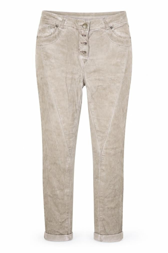 Front view of Janina women’s beige cotton straight jeans, size UK 10, 26-inch leg regular