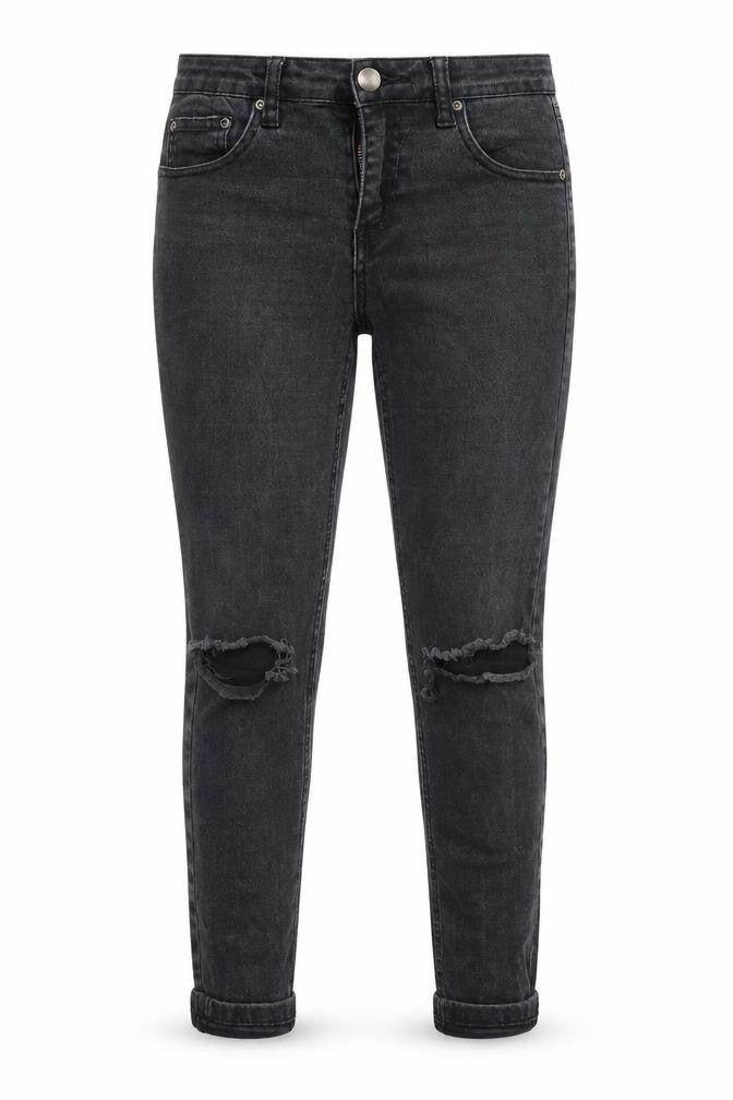 Front view of PRETTYLITTLETHING women’s grey cotton skinny jeans, size UK 8, 25-inch leg regular