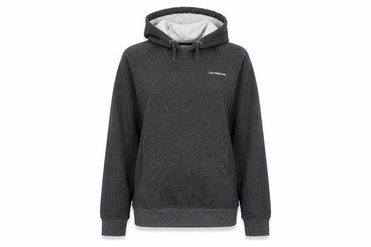 Front view of LA Gear women’s grey polyester pullover hoodie, size UK 8
