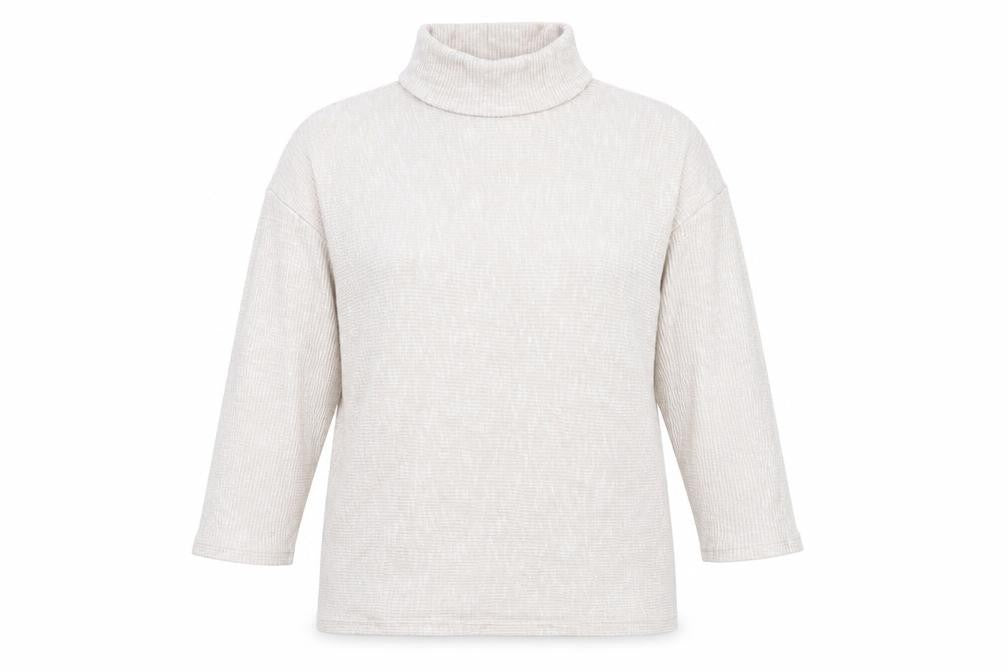 Front view of Primark women’s beige roll neck viscose jumper, size XL, - oatmeal colour