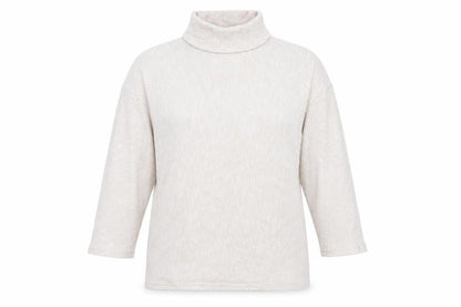 Front view of Primark women’s beige roll neck viscose jumper, size XL, - oatmeal colour