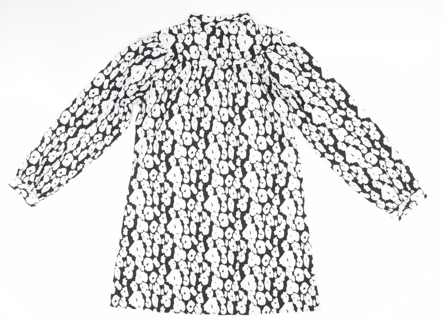 SheIn Womens Black Animal Print Polyester A-Line  Size L   - White Print Mandarin Collar