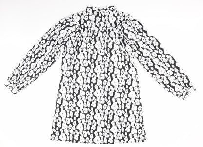 SheIn Womens Black Animal Print Polyester A-Line  Size L   - White Print Mandarin Collar