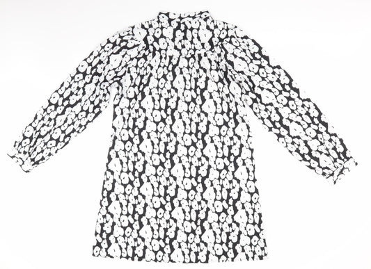 SheIn Womens Black Animal Print Polyester A-Line  Size L   - White Print Mandarin Collar