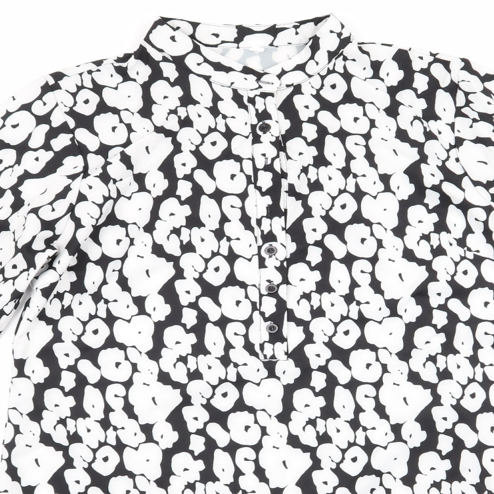 SheIn Womens Black Animal Print Polyester A-Line  Size L   - White Print Mandarin Collar