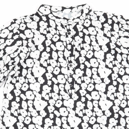 SheIn Womens Black Animal Print Polyester A-Line  Size L   - White Print Mandarin Collar