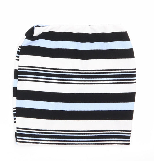 Additional front view of 915 Generation girls’ striped polyester a-line skirt, years regular - black pale blue white strips