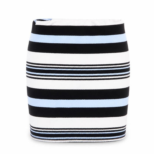 Front view of 915 Generation girls’ striped polyester a-line skirt, size 10-11, years regular - black pale blue white strips
