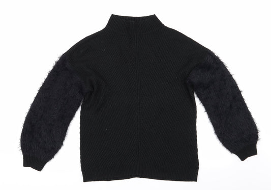 Primark Womens Black High Neck  Acrylic Pullover Jumper Size S   - Fluffy sleeves