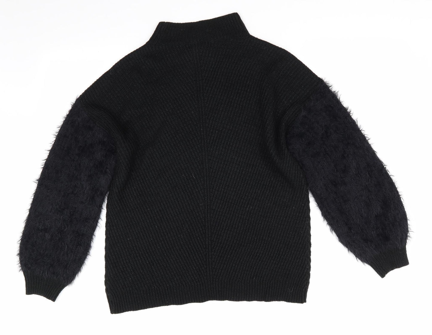 Primark Womens Black High Neck  Acrylic Pullover Jumper Size S   - Fluffy sleeves