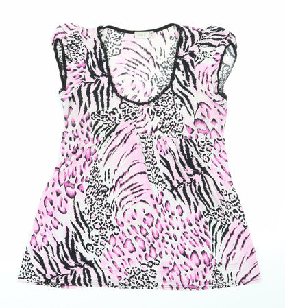 Quiz Womens Pink Animal Print Polyester  Pyjama Top Size 12   - Lace Trim