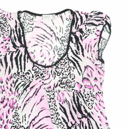 Quiz Womens Pink Animal Print Polyester  Pyjama Top Size 12   - Lace Trim