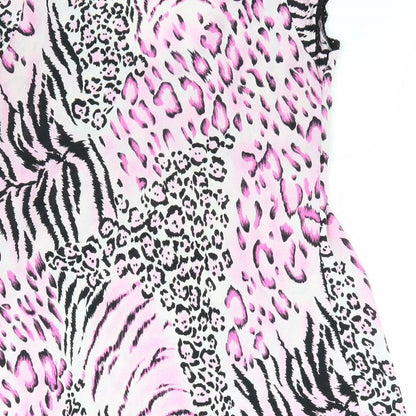 Quiz Womens Pink Animal Print Polyester  Pyjama Top Size 12   - Lace Trim