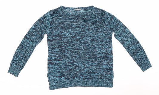 South Womens Blue Round Neck  Acrylic Pullover Jumper Size 12   - Navy Blue & Sky Blue Mix Open knit to shoulders and chest