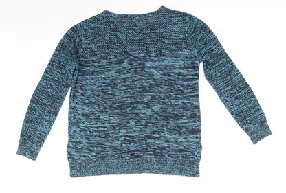 South Womens Blue Round Neck  Acrylic Pullover Jumper Size 12   - Navy Blue & Sky Blue Mix Open knit to shoulders and chest
