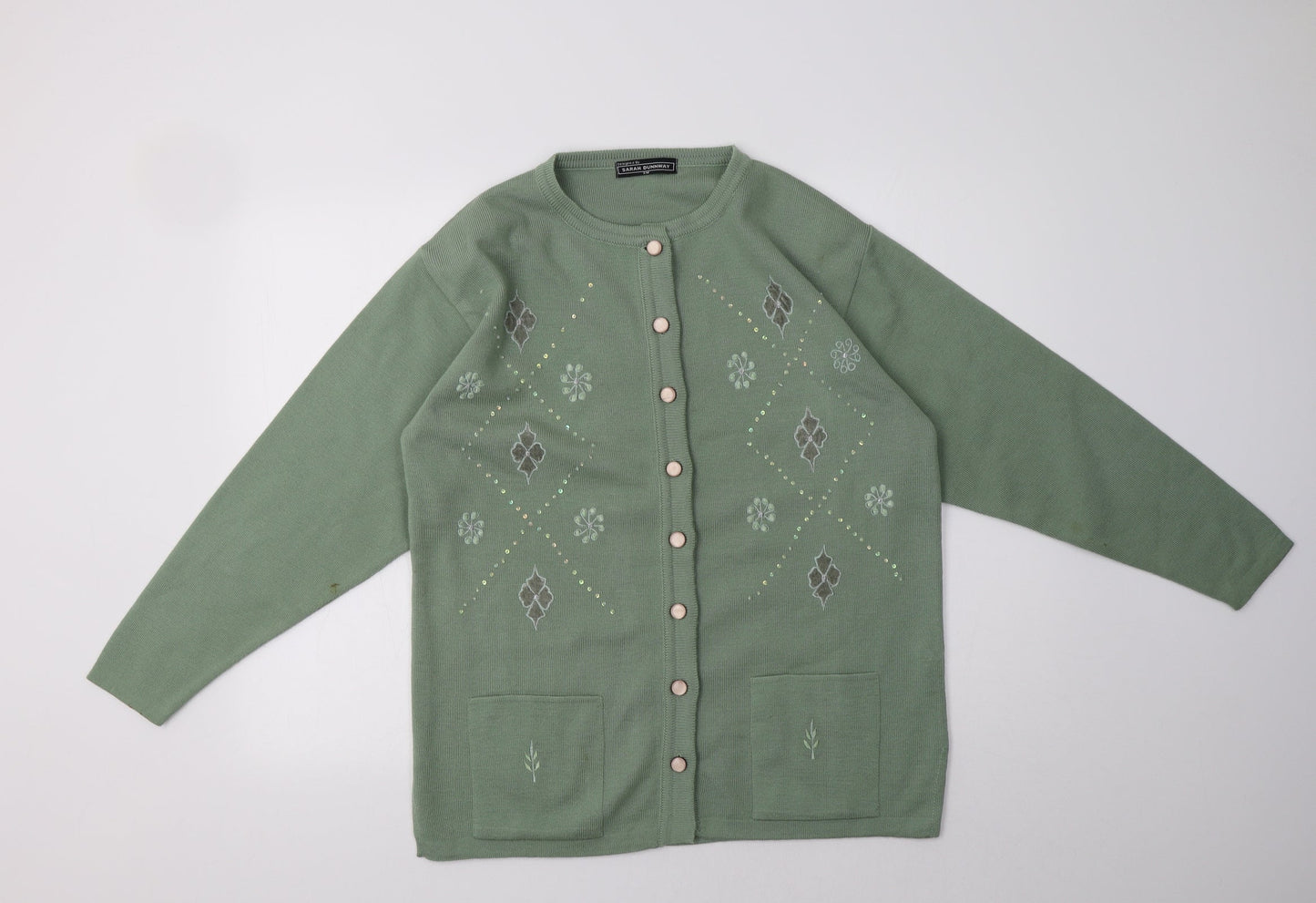 Womens UK Size M Sarah Dunnway Green Cardigan Jumper