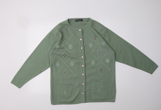Womens UK Size M Sarah Dunnway Green Cardigan Jumper