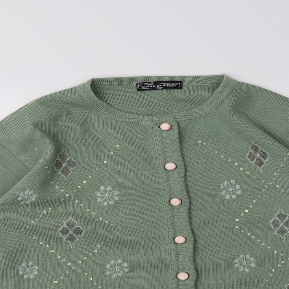 Womens UK Size M Sarah Dunnway Green Cardigan Jumper