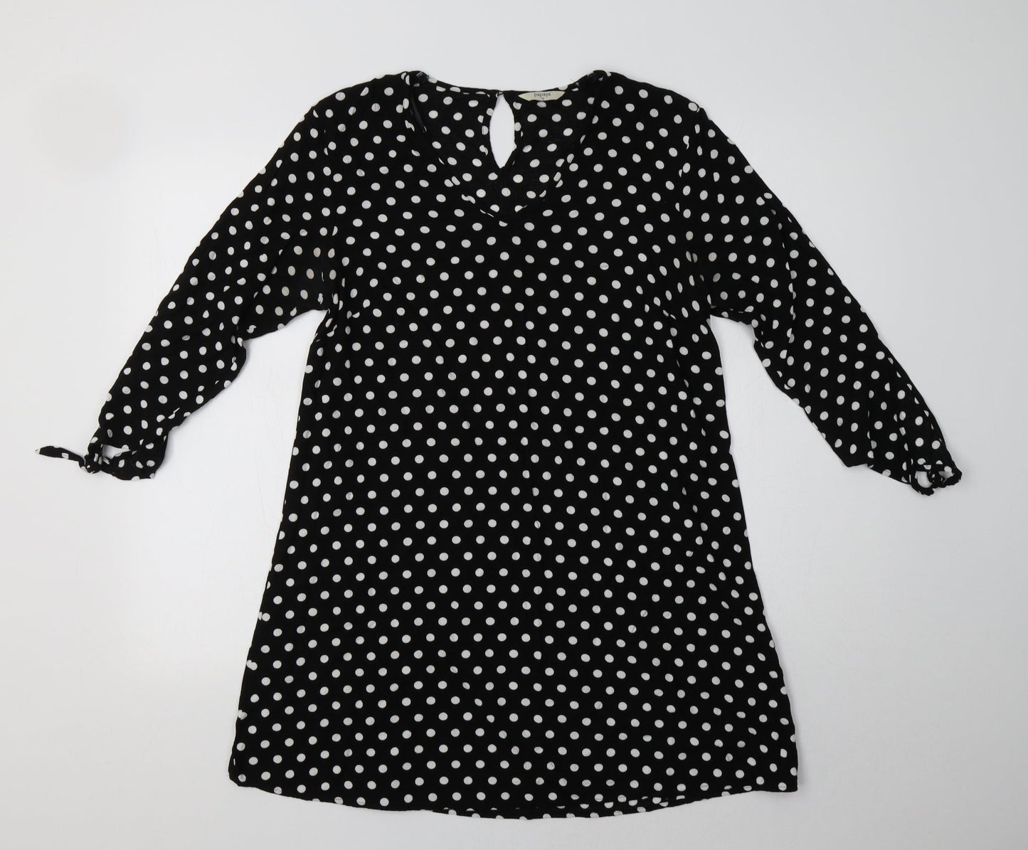Papaya Womens Black Polka Dot Viscose A-Line  Size 10 V-Neck